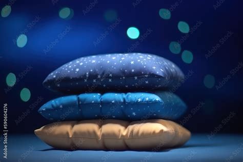 Pyramid stack of soft Pillow on star night background. Concept of good ...