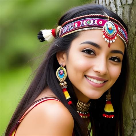 Retrato De Una Hermosa Joven Vestida Con Traje Indio En El Parque