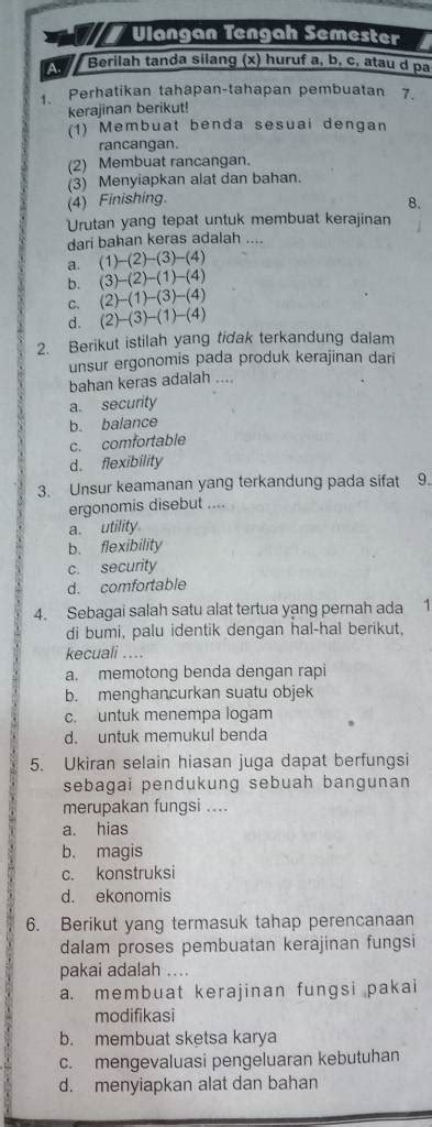 A Berilah Tanda Silang X Huruf A B C Atau D Pa Perhatikan