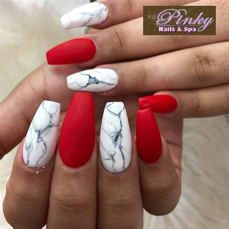 Red Pimped With Black Marble Nail Design Ideas Marble Acrylic Nails