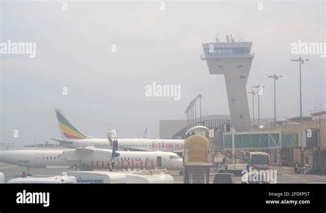 Addis Ababa airport terminal control tower, Ethiopian Airlines airplanes Stock Video Footage - Alamy