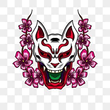 Fox Mask Cartoon Cherry Blossoms Japanese Style Devil Mask Tattoo Japan