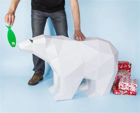 XL Polar Bear Template, Polar Bear Papercraft Pattern, DIY Low Poly ...