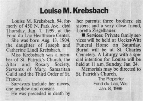 Louise Krebsbach Find A Grave Memorial