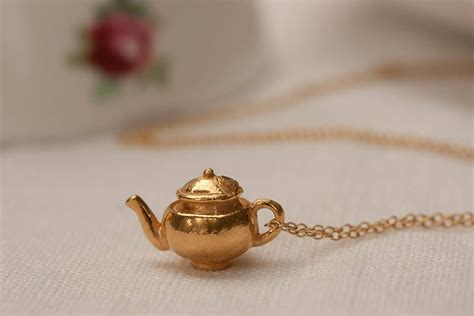 Gold Teapot Necklace By Cabbage White England Teapot Necklace Teapot