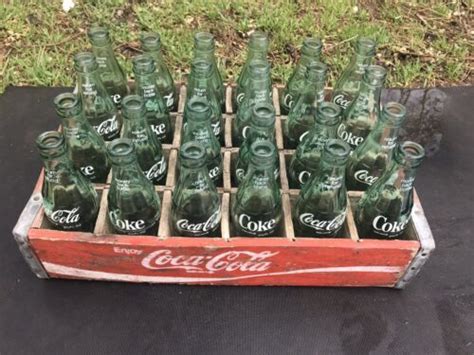 Antique Wooden Coca Cola Crate With Vintage Glass Coke Bottles