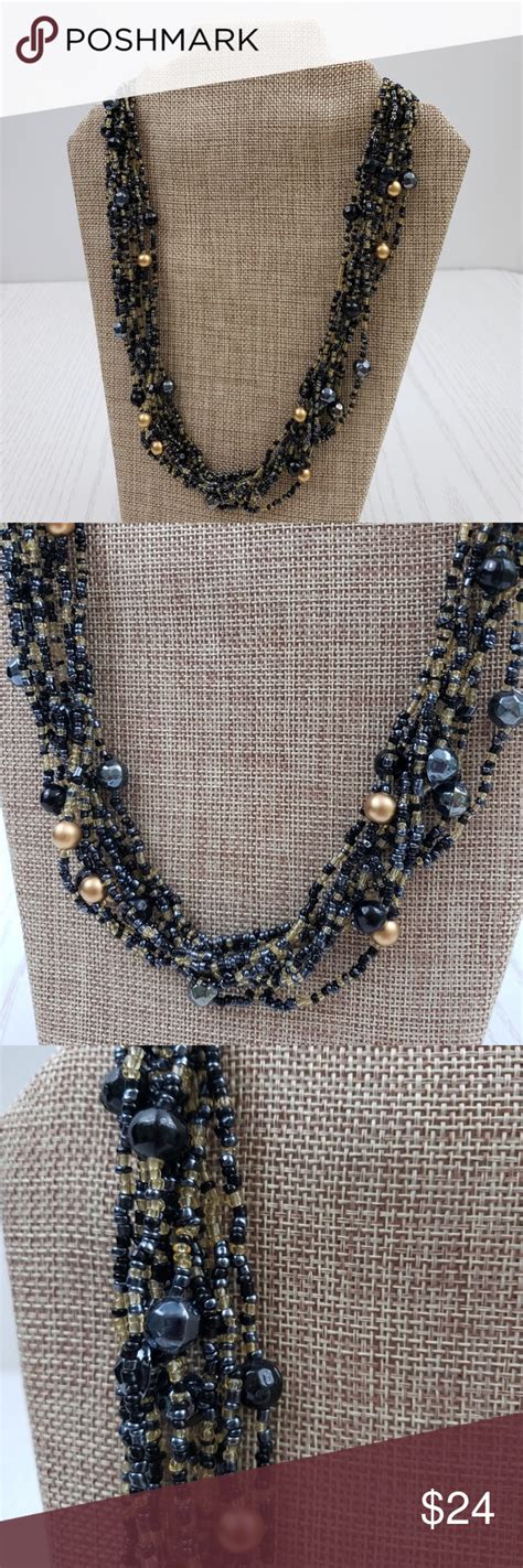 Chico S Multi Strand Beaded Necklace Black Gold Multi Strand Beaded