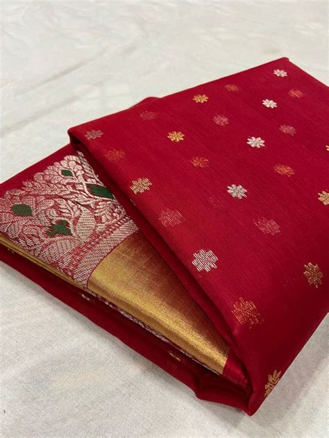 Buy Scarlett Color Organza Chanderi Katan Silk Saree ZRK 463 Online In