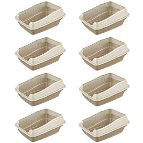 Sterilite Seashell Frame Cat Litter Pan W Low Entrance Camel 8 Pack