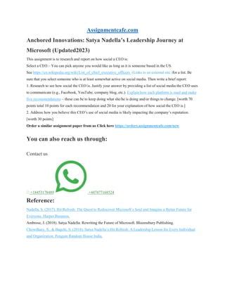 Anchored Innovations Satya Nadellas Leadership Journey At Microsoft PDF