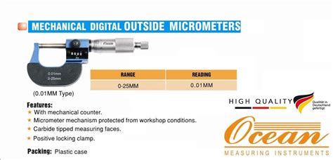 Ocean Outside Micrometer With Mechanical Digital Counter For Easy