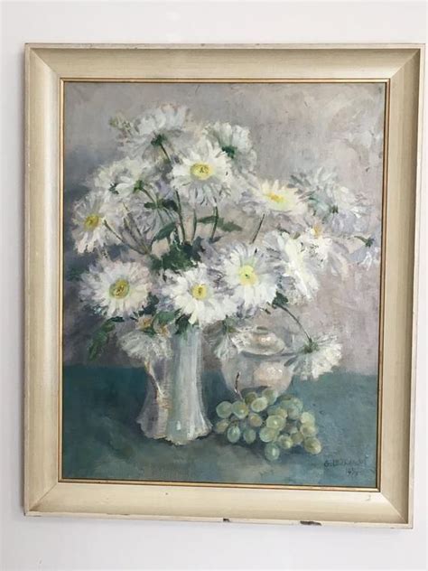 Original Painting Of Flowers Dasies White Flowers Bouquet Signed Dated