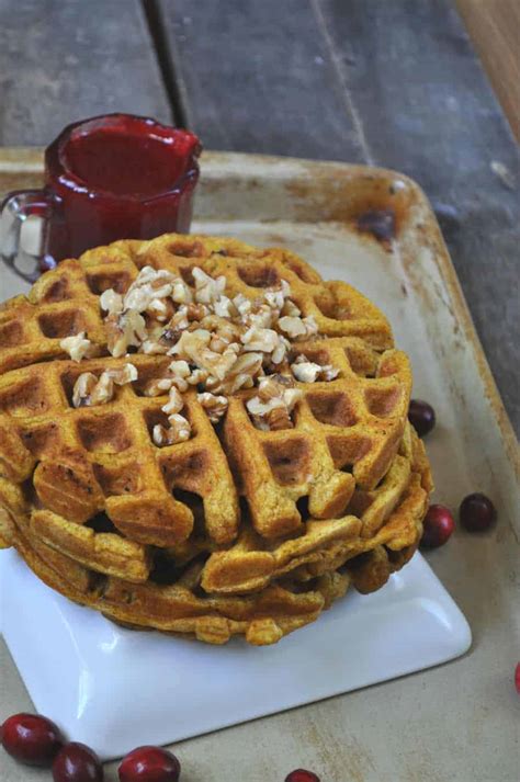 Vegan Pumpkin Walnut Waffles With Cranberry Maple Syrup Rabbit And Wolves