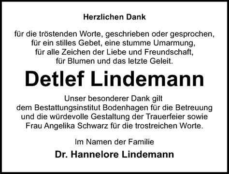 Traueranzeigen Von Detlef Lindemann Trauer Anzeigen De