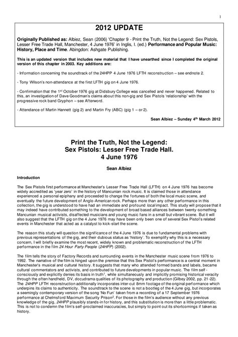 Pdf Print The Truth Not The Legend Sex Pistols Lesser Free Trade