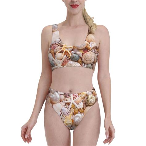 Haiem Colorful Seashells Women S High Waisted Bikini Set Two Piece