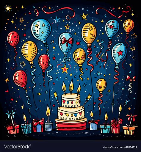 Birthday Party Hand Drawn Comic Royalty Free Vector Image