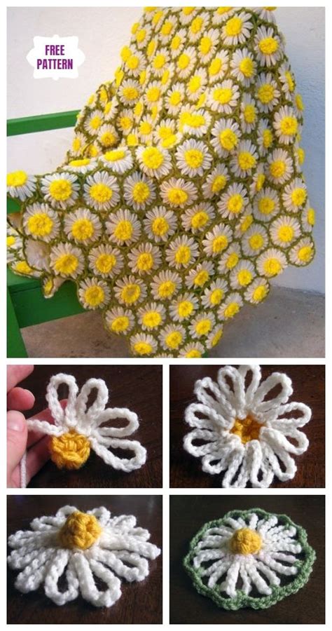 Diy Vintage Crochet Daisy Motif Blanket Free Pattern Crochet Daisy