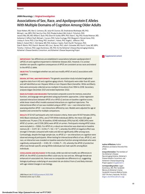 Associations Of Sex Race And Apolipoprotein E Alleles With Multiple