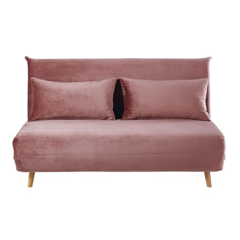 Banquette Convertible Places En Velours Vieux Rose Nio Maisons Du Monde