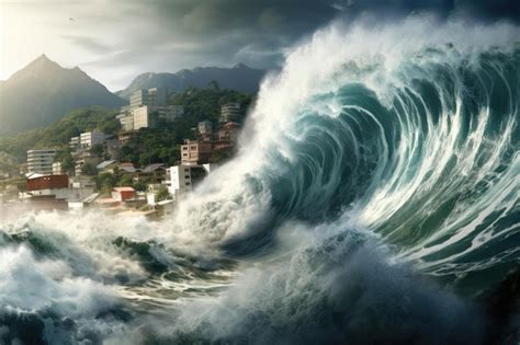 Premium AI Image A Large Wave Crashing Into A City