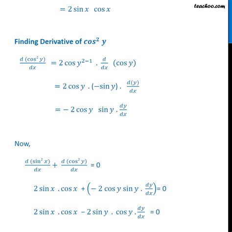 Ex 53 8 Find Dydx In Sin2 X Cos2 Y 1 Class 12