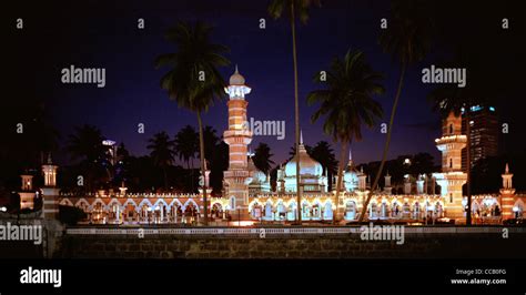 Night At The Jamek Mosque In Kuala Lumpur In Malaysia In Far East