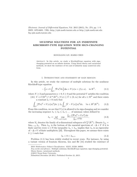 Pdf Multiple Solutions For An Indefinite Kirchhoff Type Equation With