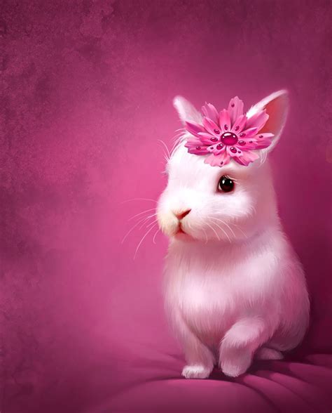 Adorable White Rabbit with Pink Flower