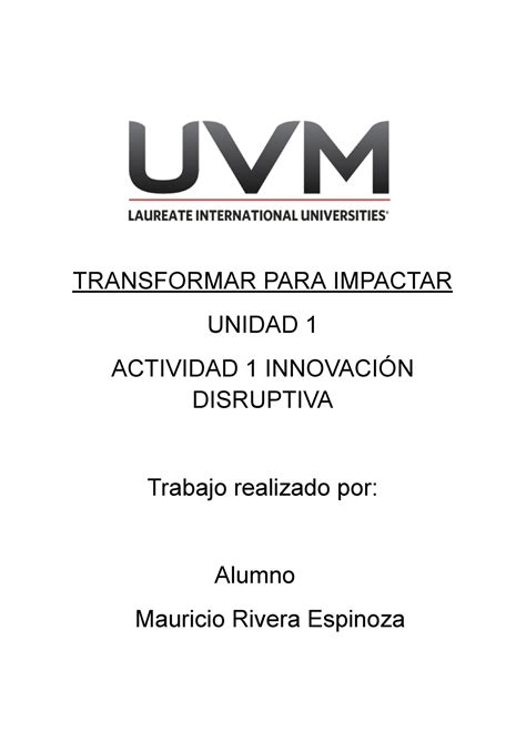 A1 MRE Transformar Para Impactar TRANSFORMAR PARA IMPACTAR UNIDAD 1