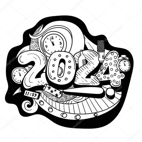 Número De Tipografía De 2024 En Doodle Diseño De Arte Para Feliz Año Nuevo 2024 Plantilla 2024