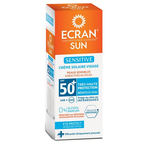 Crème solaire visage peaux sensibles SPF 50 ECRAN le tube de 50mL à