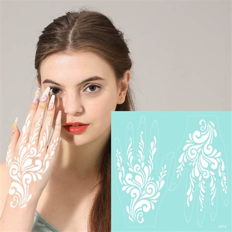 New Temporary Henna Tattoo for Women Henna Tattoo Sticker Black White Brown Fake Tattoo for Hand ...