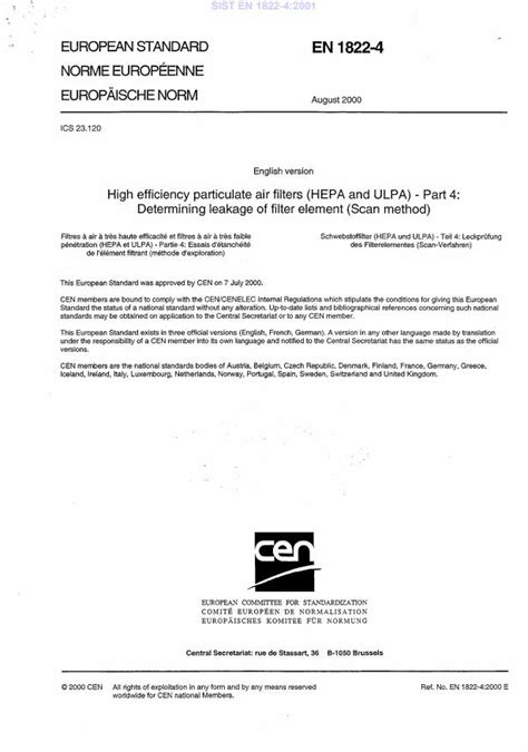 EN 1822-4:2000 - High efficiency particulate air filters (HEPA and ULPA ...