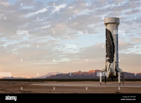 The Blue Origin New Shepard reusable rocket on the landing pad ...