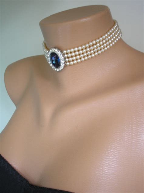 Pearl And Sapphire Choker Vintage Pearl Choker 4 Strand Etsy