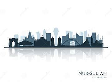 Nur-Sultan Skyline Silhouette with Reflection. Stock Vector ...