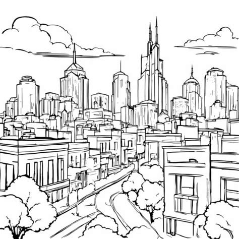 Descarga Dibujo de paisaje urbano para páginas para colorear y