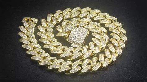 18mm 14k Gold Iced Out Diamond Cut Cuban Link Chain Youtube