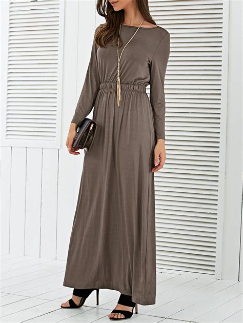 Off Long Sleeve Waisted Maxi Dress Rosegal