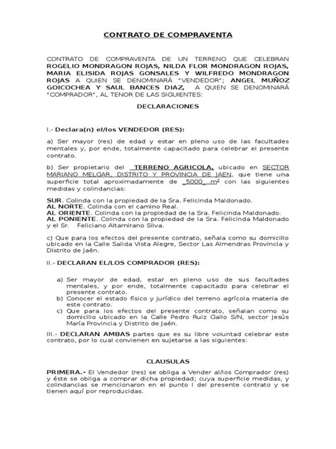 79049263 Contrato De Compraventa Terreno Parcela Derecho Privado