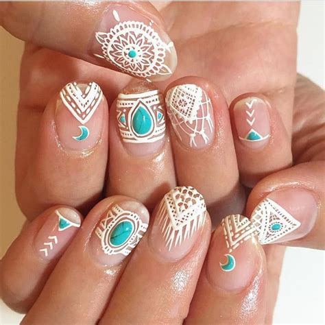 48 Classy White Nail Art You Should Try 2019 Hippie Nails Bohemian Nails White Nail Art