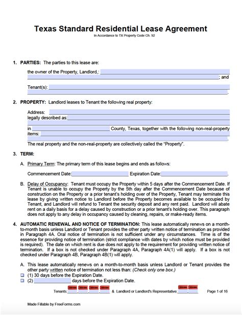 Printable Rental Lease Agreement Texas Customize And Print