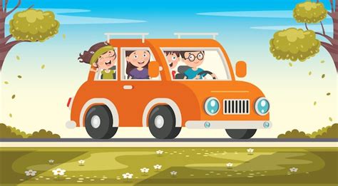 Premium Vector | Cartoon characters travelling with vehicle