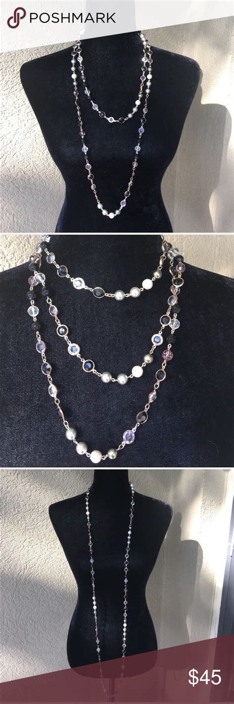 🆕 Premier Design 30 Drop Versatile Necklace Premier Designs 30 Drop Grey And White Pearl Beads