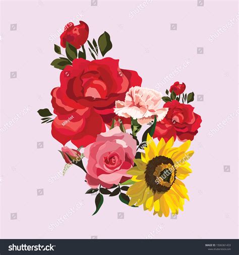 Vector Flower Illustration Bouquet Flowers Rose Stock Vector Royalty