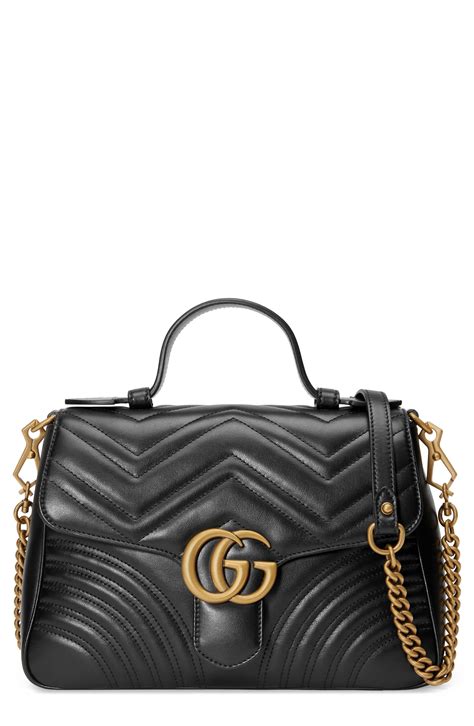 Gucci Small Gg Marmont Matelass Leather Top Handle Bag In Nero