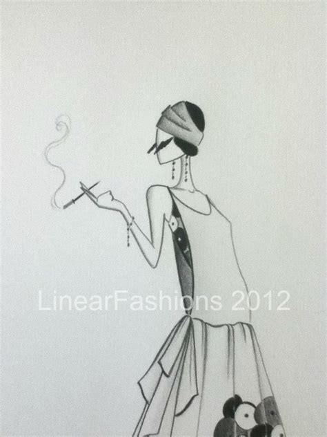 Items Similar To Fashion Illustration 1920s Flapper Art Deco Original Pencil Drawing On Etsy