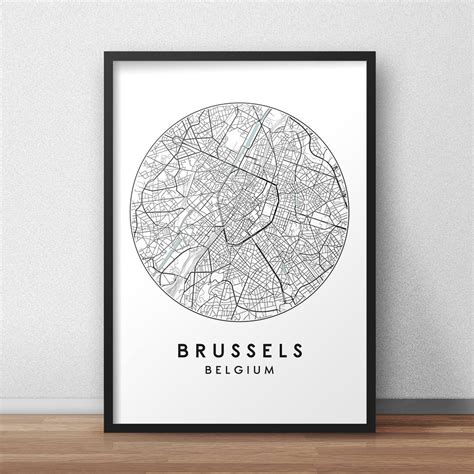 Brussels City Print Street Map Art Brussels Map Poster Etsy