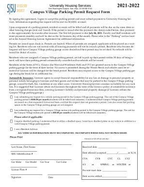 Fillable Online Fillable Online Campus Village Parking Permit Request